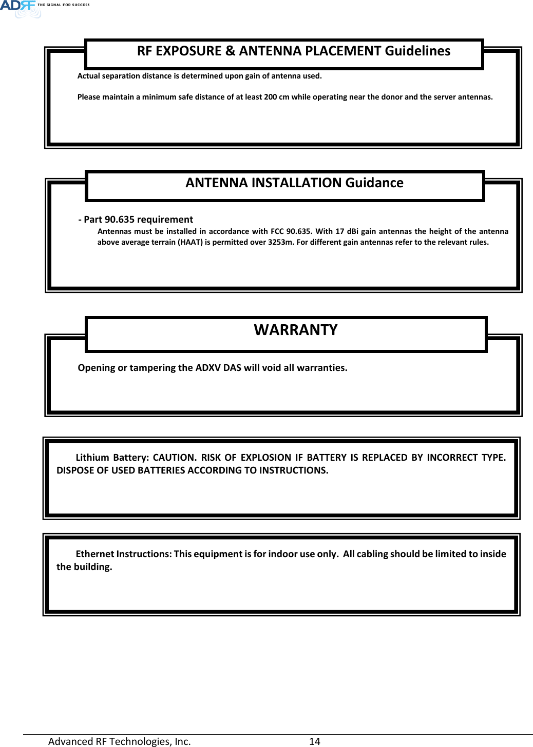 Page 14 of ADRF KOREA ADXV-R-78P-NB DAS (Distributed Antenna System) User Manual ADXV DAS