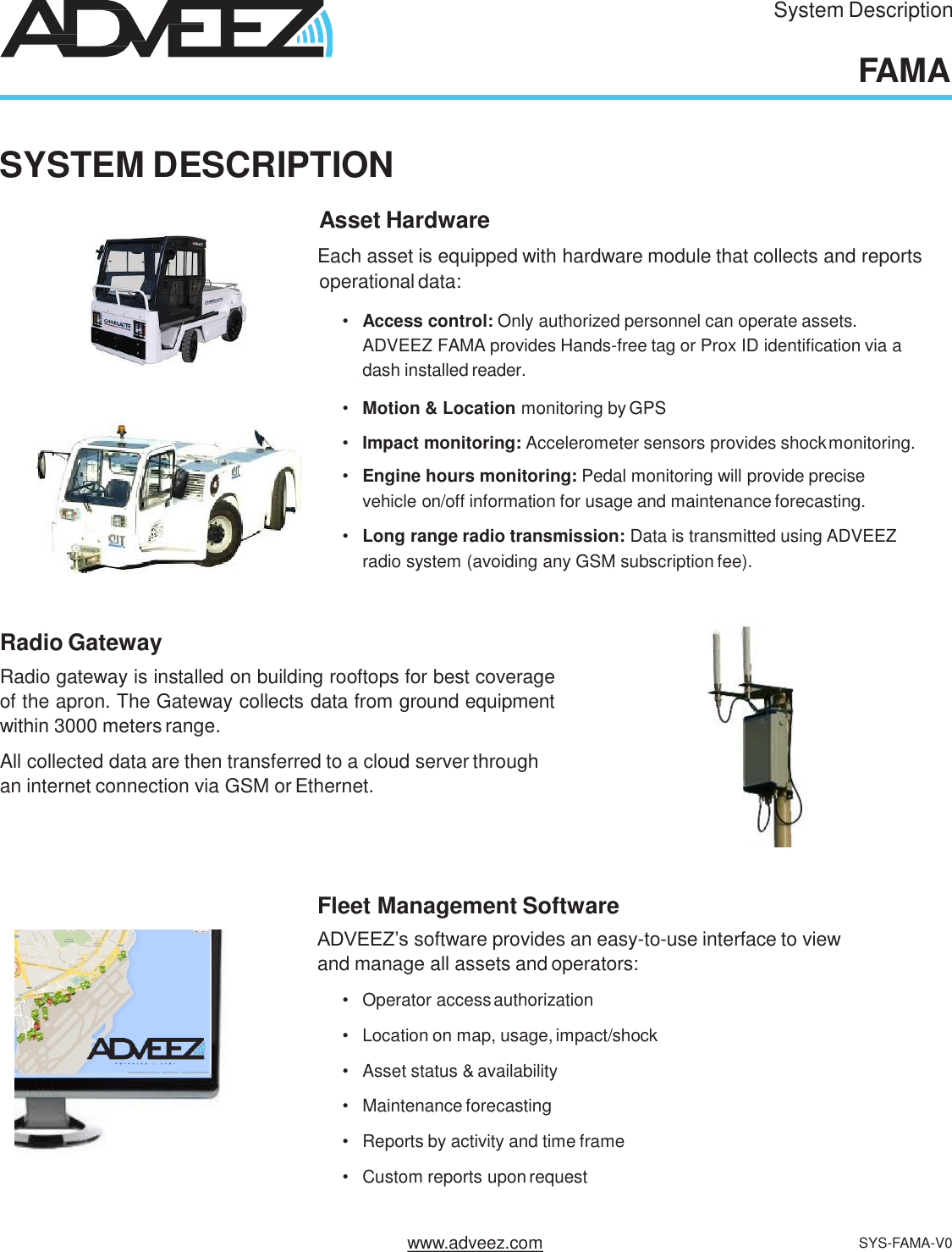 Page 3 of ADVEEZ FAMAV3 Fleet Management and access control system on closed area User Manual FLEET AND ASSET MANAGEMENT  FOR AVIATION