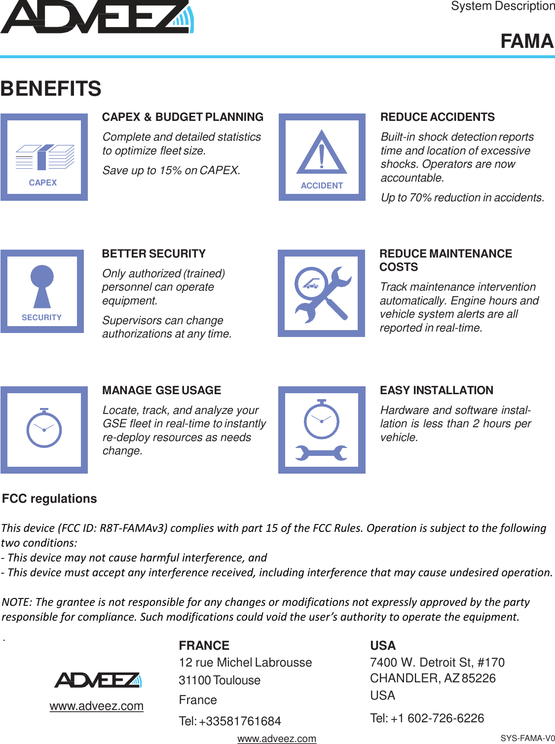 Page 5 of ADVEEZ FAMAV3 Fleet Management and access control system on closed area User Manual FLEET AND ASSET MANAGEMENT  FOR AVIATION