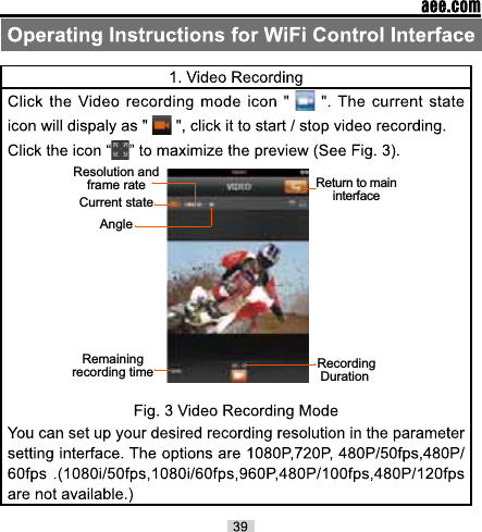 Resolution and frame rateCurrent stateAngleRemainingrecording time  Recording DurationReturn to main interface