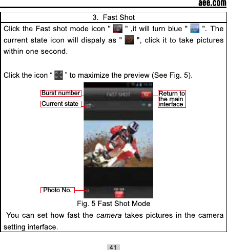 Burst numberCurrent stateReturn to the main interfacePhoto No.