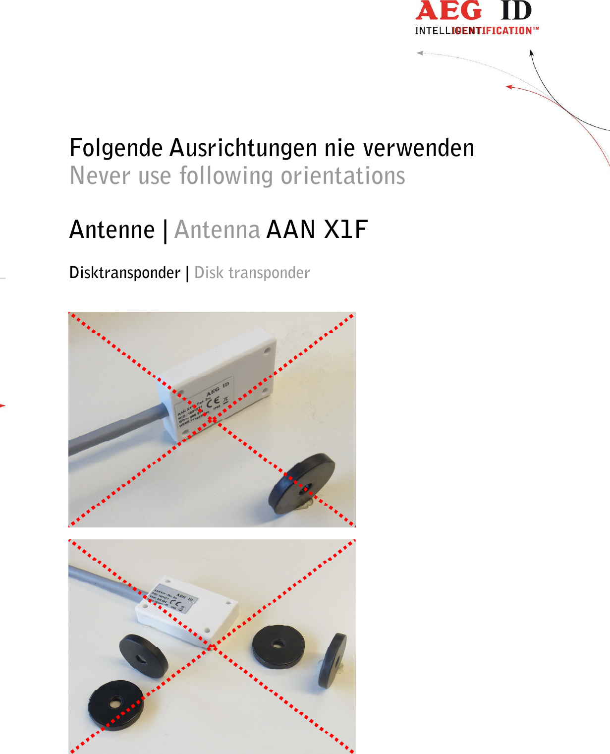                   --------------------------------------------------------------------------------10/11--------------------------------------------------------------------------------   Folgende Ausrichtungen nie verwenden Never use following orientations  Antenne | Antenna AAN X1F  Disktransponder | Disk transponder    