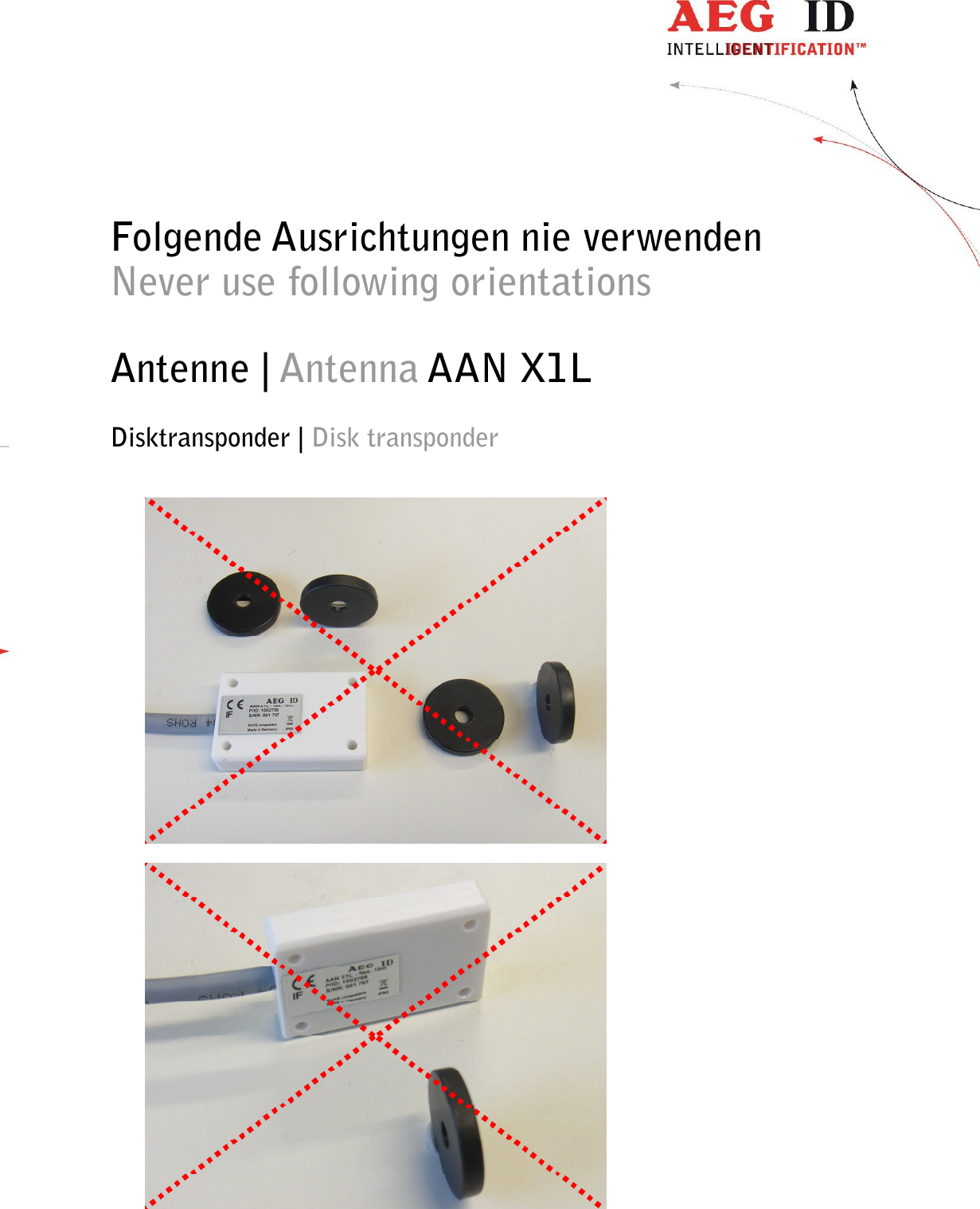                   --------------------------------------------------------------------------------6/11--------------------------------------------------------------------------------   Folgende Ausrichtungen nie verwenden Never use following orientations  Antenne | Antenna AAN X1L  Disktransponder | Disk transponder                    