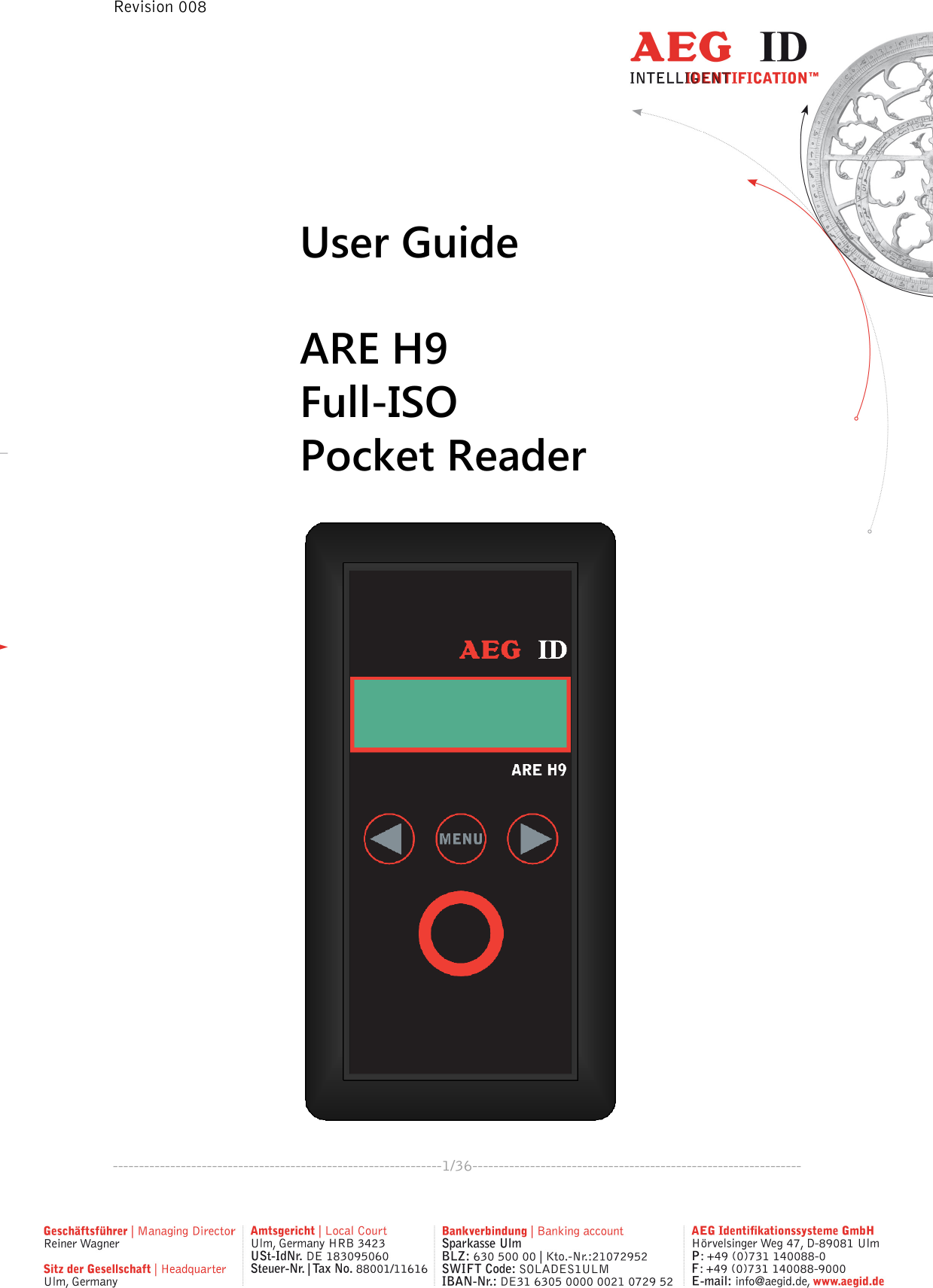  Revision 008 ---------------------------------------------------------------1/36---------------------------------------------------------------       User Guide  ARE H9 Full-ISO Pocket Reader   