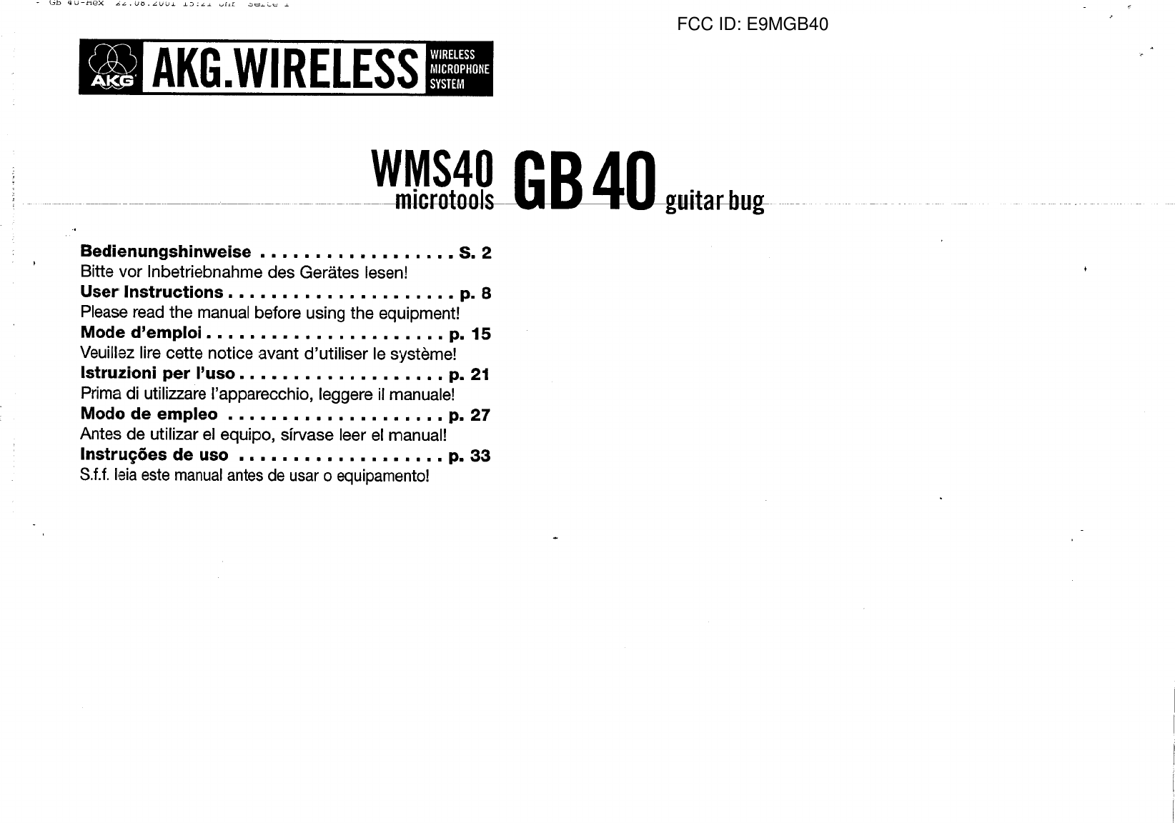 FCC ID: E9MGB40
