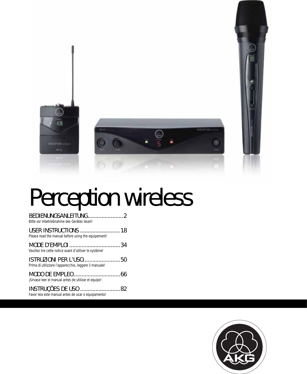 Page 1 of AKG Acoustics HT45 handheld wireless microphone transmitter User Manual 