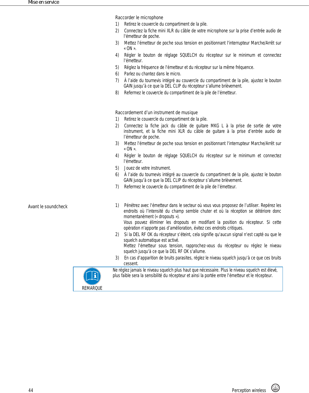 Page 44 of AKG Acoustics HT45 handheld wireless microphone transmitter User Manual 