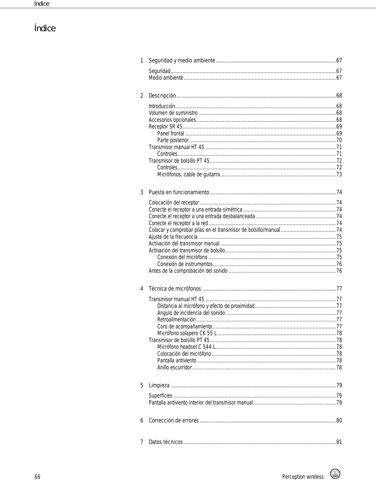 Page 66 of AKG Acoustics HT45 handheld wireless microphone transmitter User Manual 