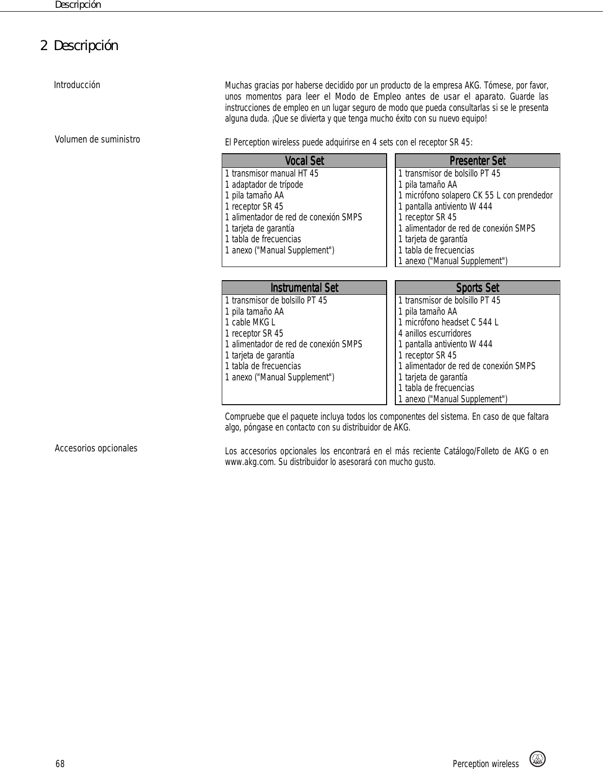 Page 68 of AKG Acoustics HT45 handheld wireless microphone transmitter User Manual 