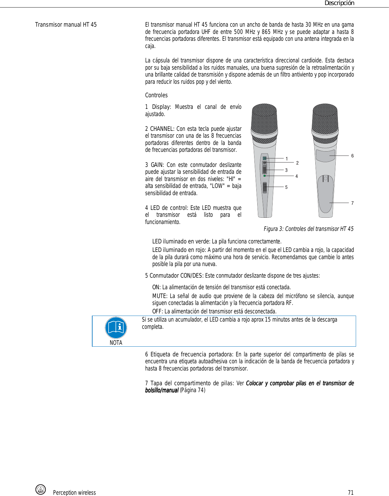 Page 71 of AKG Acoustics HT45 handheld wireless microphone transmitter User Manual 