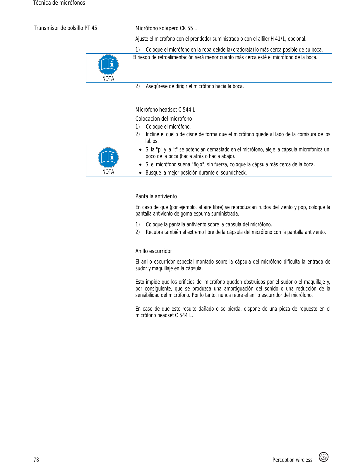 Page 78 of AKG Acoustics HT45 handheld wireless microphone transmitter User Manual 