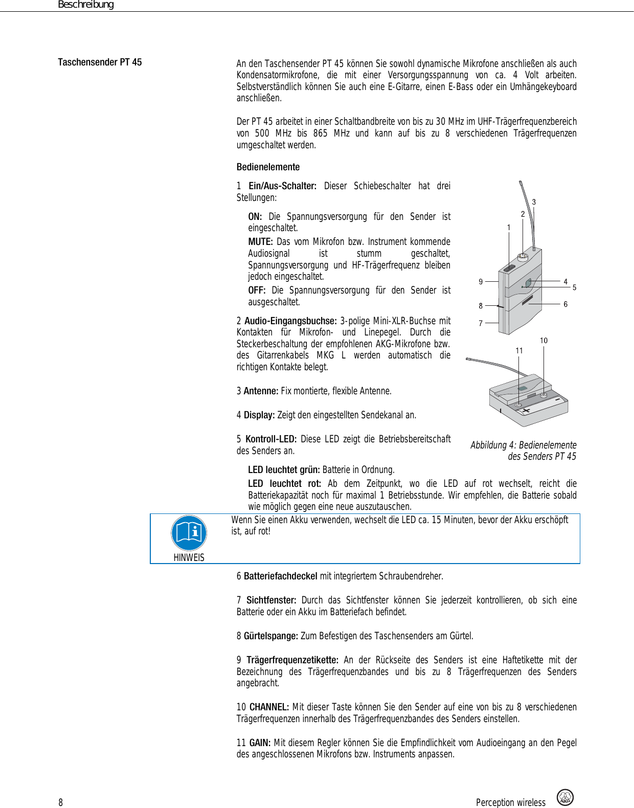 Page 8 of AKG Acoustics HT45U handheld wireless microphone transmitter User Manual 