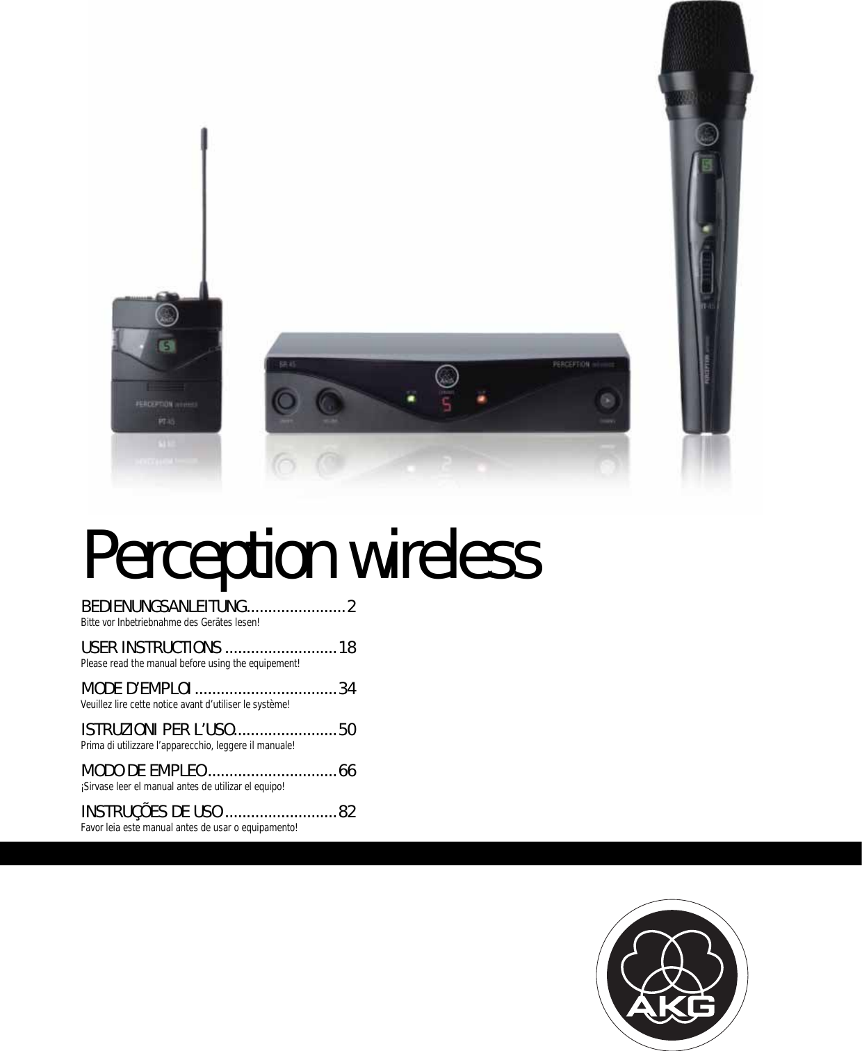 Page 1 of AKG Acoustics PT45 pocket transmitter for wireless microphones User Manual 