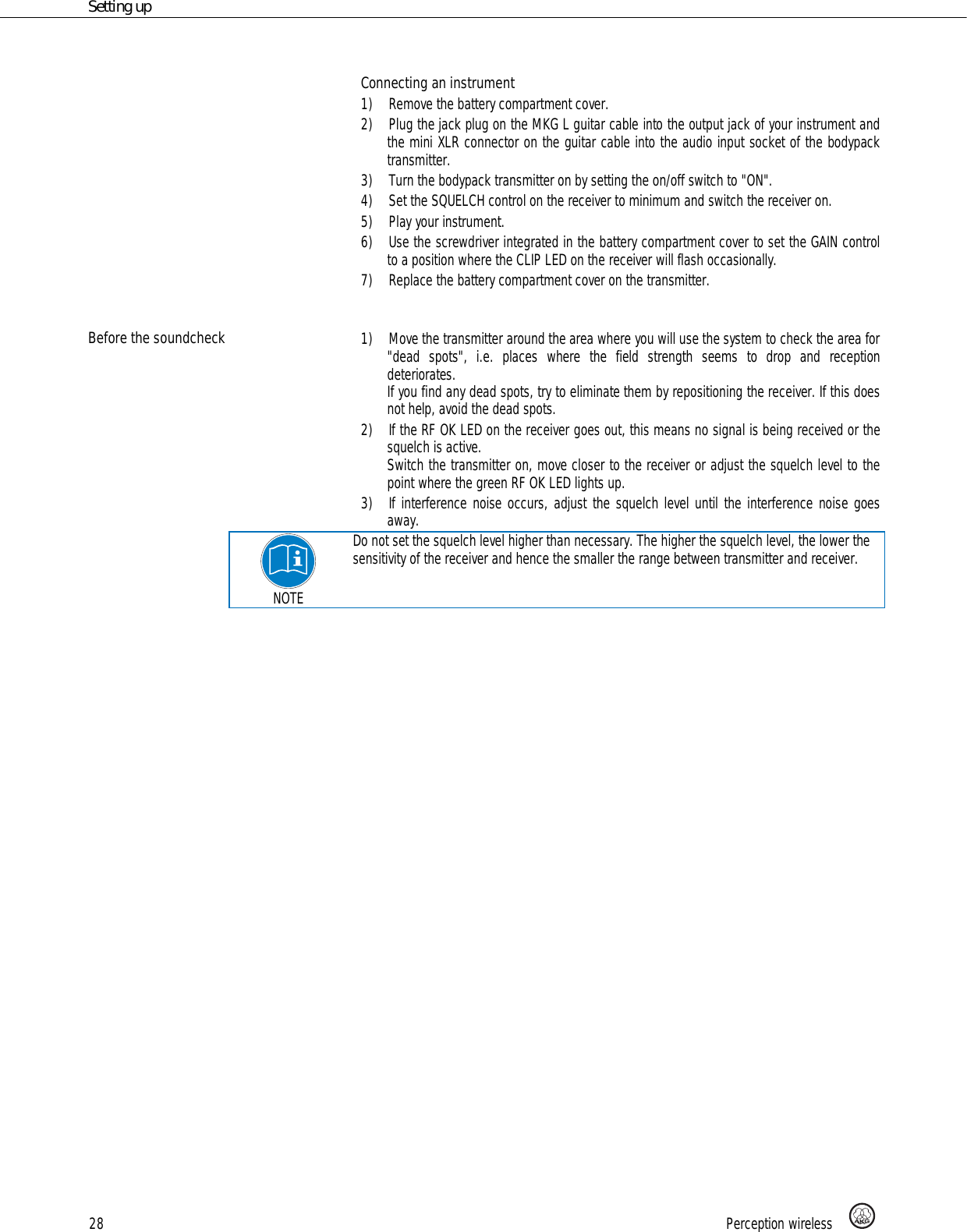 Page 28 of AKG Acoustics PT45 pocket transmitter for wireless microphones User Manual 