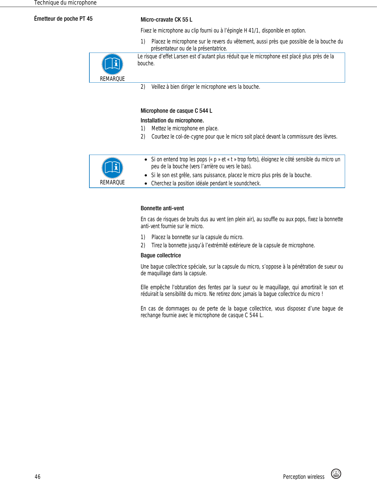 Page 46 of AKG Acoustics PT45 pocket transmitter for wireless microphones User Manual 