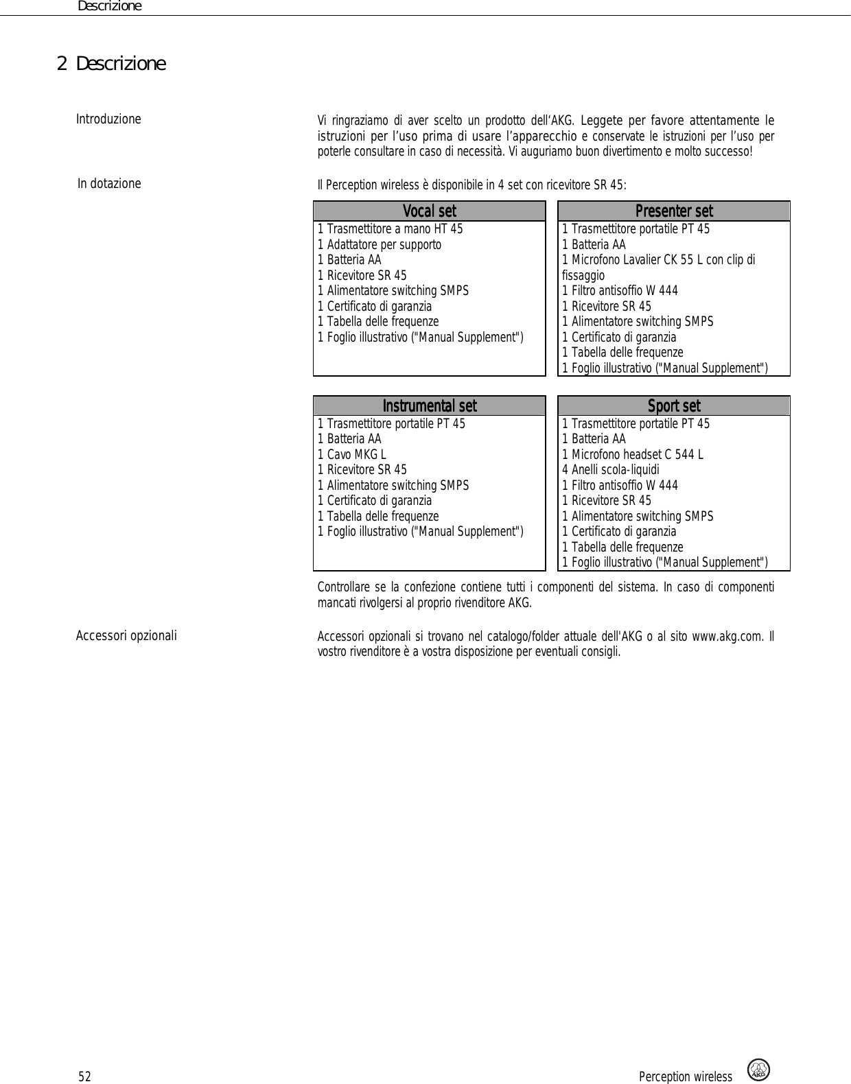 Page 52 of AKG Acoustics PT45 pocket transmitter for wireless microphones User Manual 