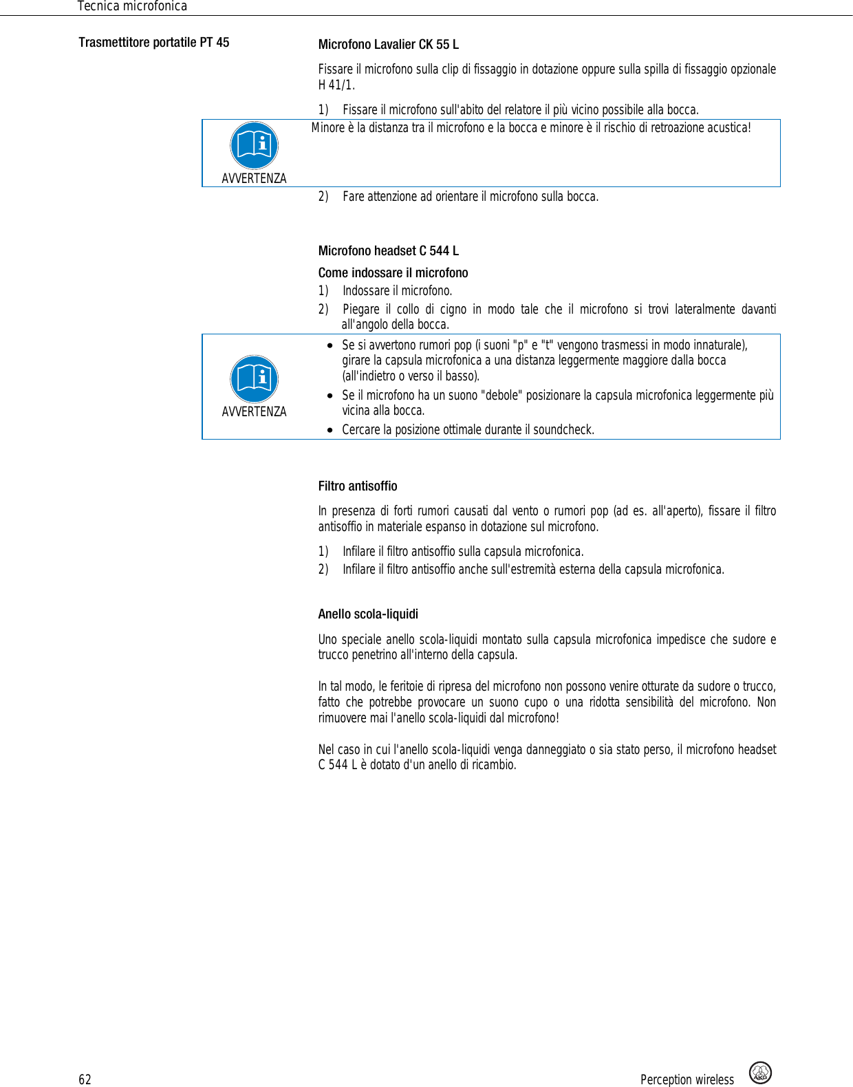 Page 62 of AKG Acoustics PT45 pocket transmitter for wireless microphones User Manual 