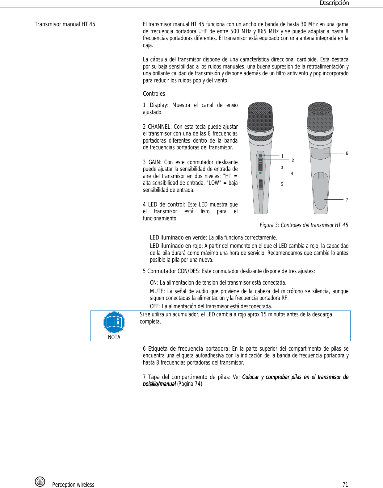 Page 71 of AKG Acoustics PT45 pocket transmitter for wireless microphones User Manual 