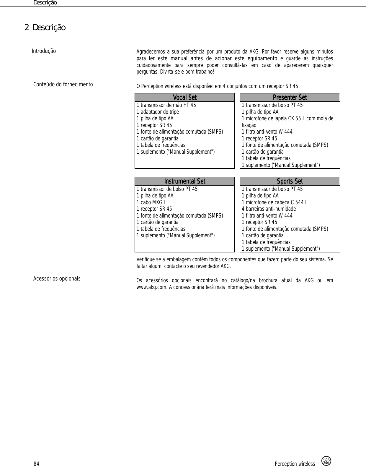 Page 84 of AKG Acoustics PT45 pocket transmitter for wireless microphones User Manual 