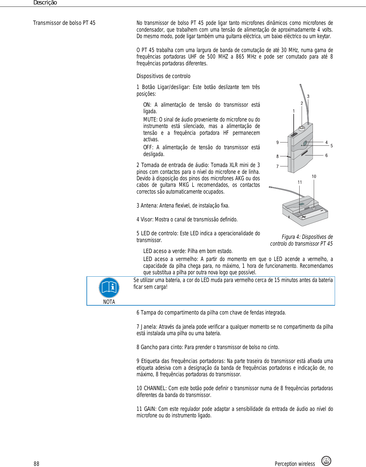 Page 88 of AKG Acoustics PT45 pocket transmitter for wireless microphones User Manual 