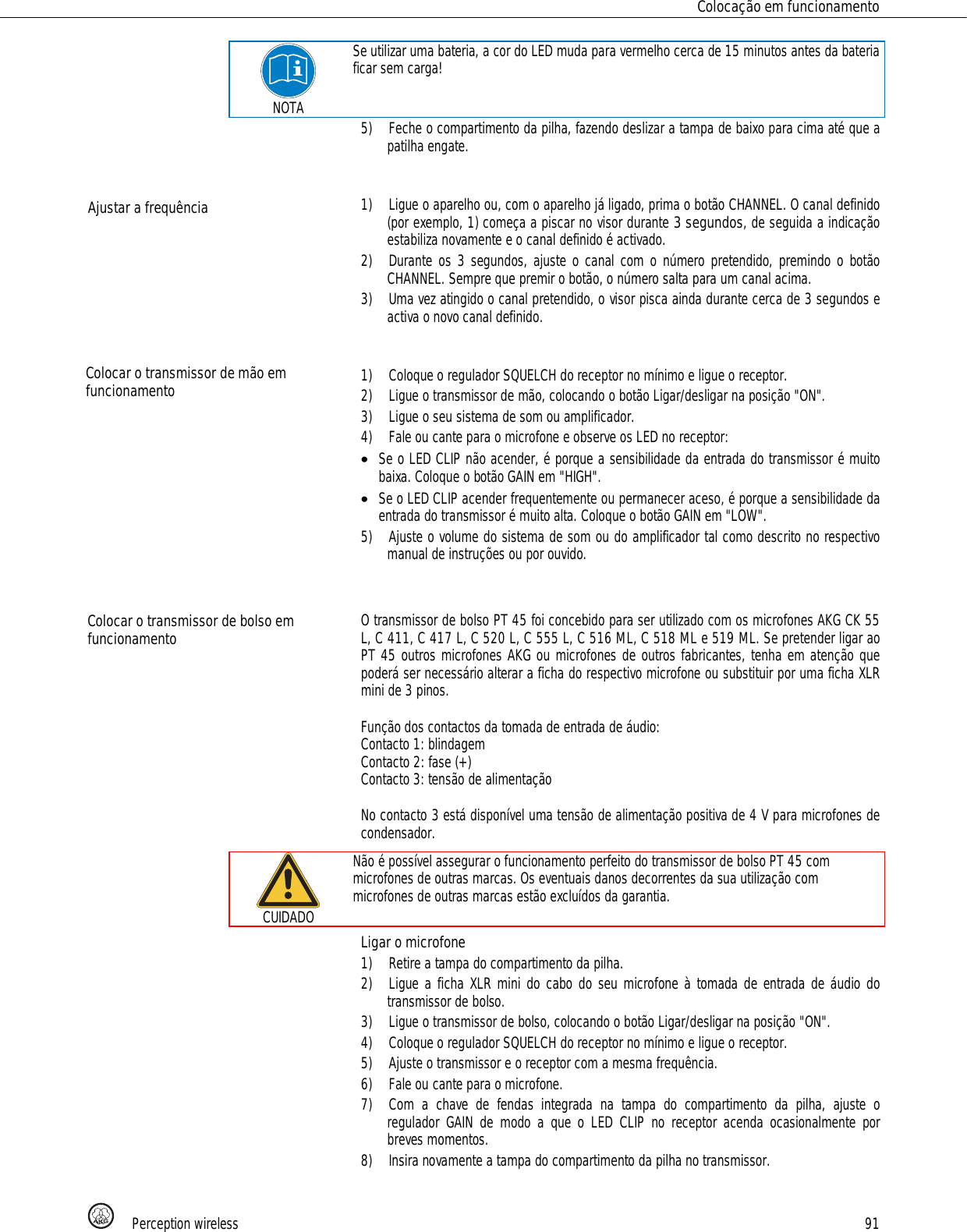 Page 91 of AKG Acoustics PT45 pocket transmitter for wireless microphones User Manual 