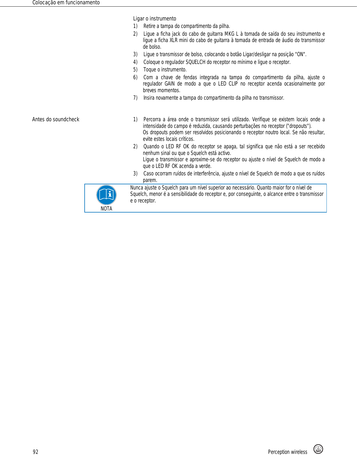 Page 92 of AKG Acoustics PT45 pocket transmitter for wireless microphones User Manual 