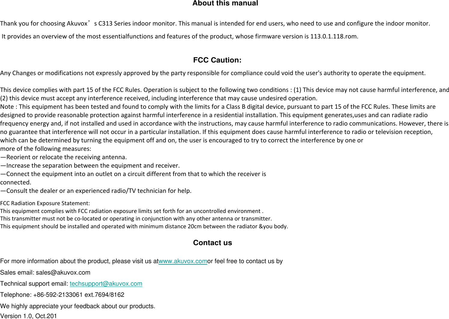 Page 2 of AKUVOX C313X Indoor Monitor User Manual x