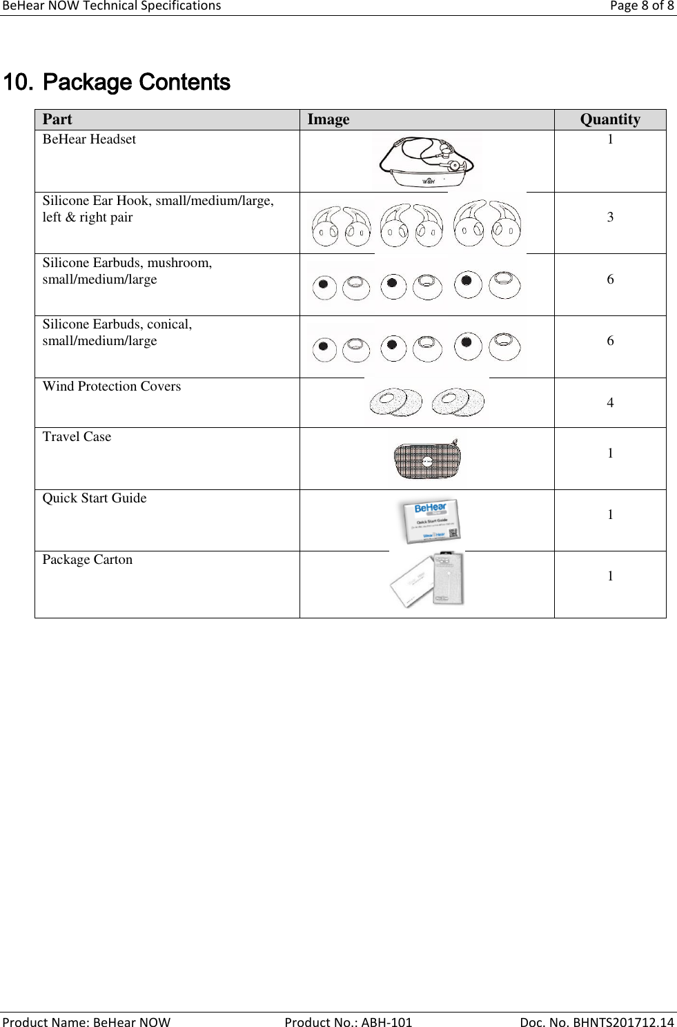 Page 8 of ALANGO TECHNOLOGIES ABH-101 Bluetooth Headset User Manual BeHear NOW Technical Specifications