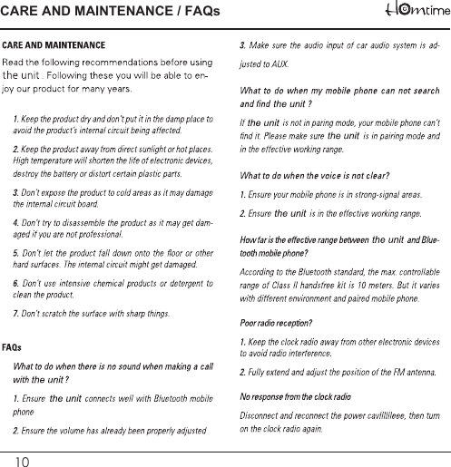 10CARE AND MAINTENANCE / FAQs