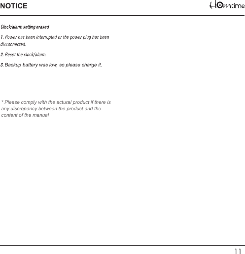 11NOTICEBackup battery was low, so please charge it.* Please comply with the actural product if there is any discrepancy between the product and the content of the manual