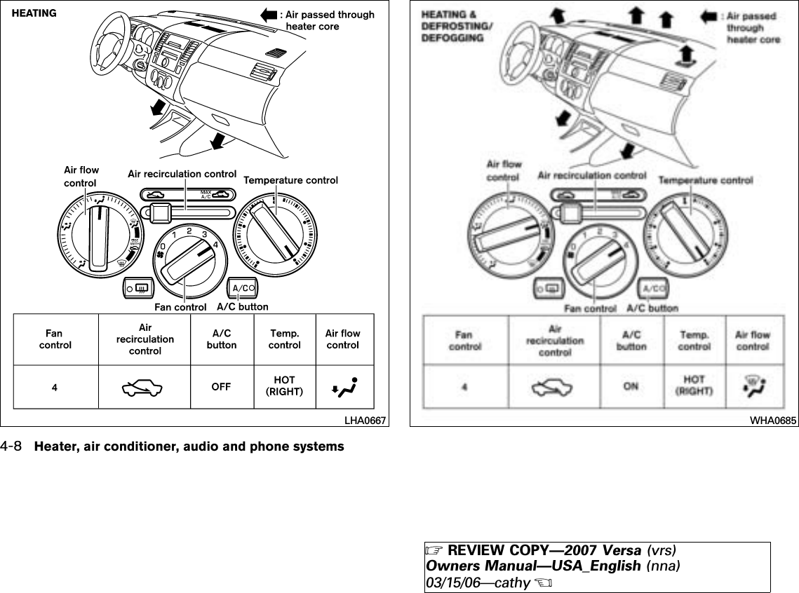 LHA0667 WHA06854-8 Heater, air conditioner, audio and phone systems੬REVIEW COPY—2007 Versa (vrs)Owners Manual—USA_English (nna)03/15/06—cathy੭