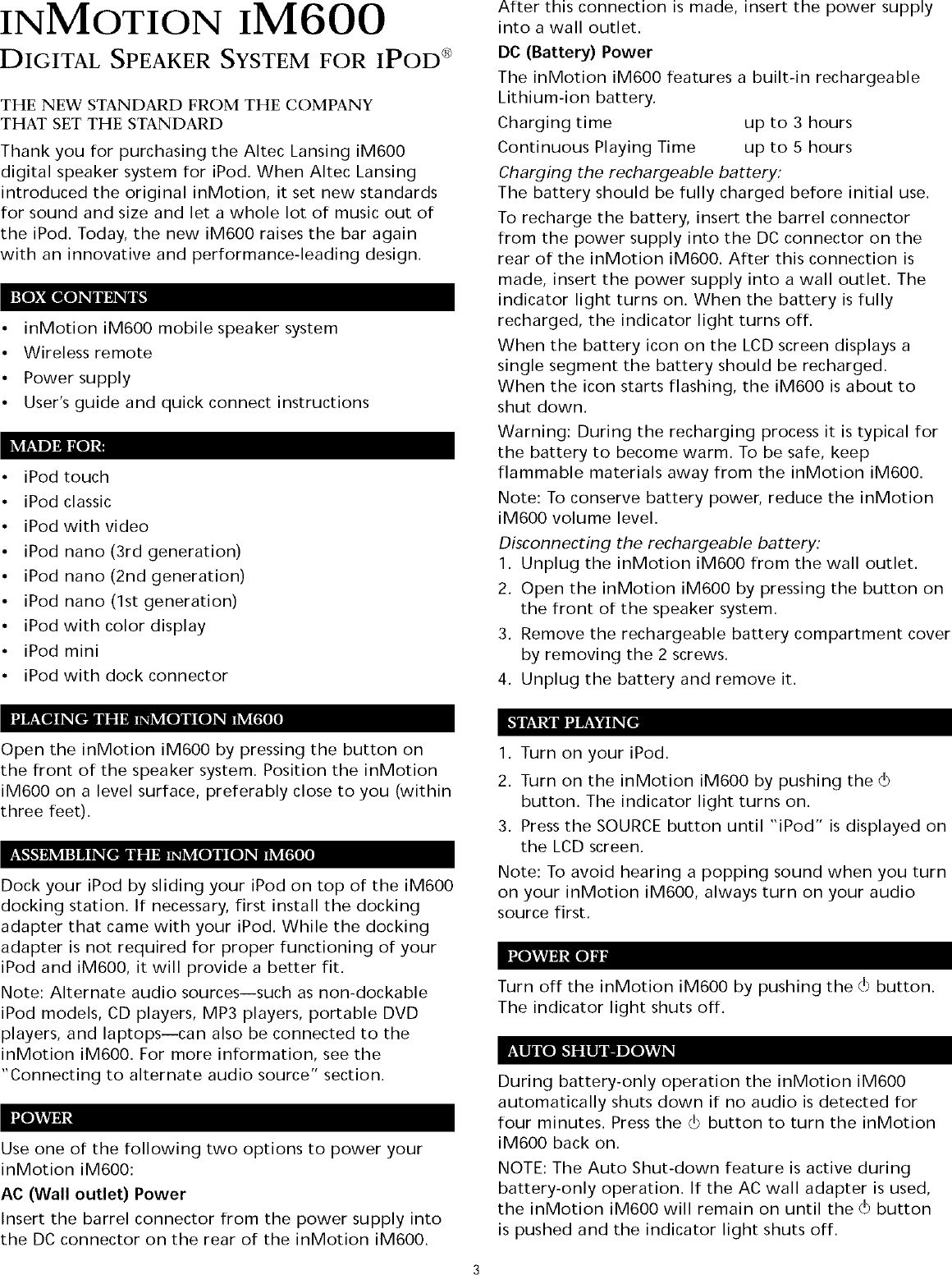 Page 3 of 8 - ALTEC LANSING Speakers Manual L0806638
