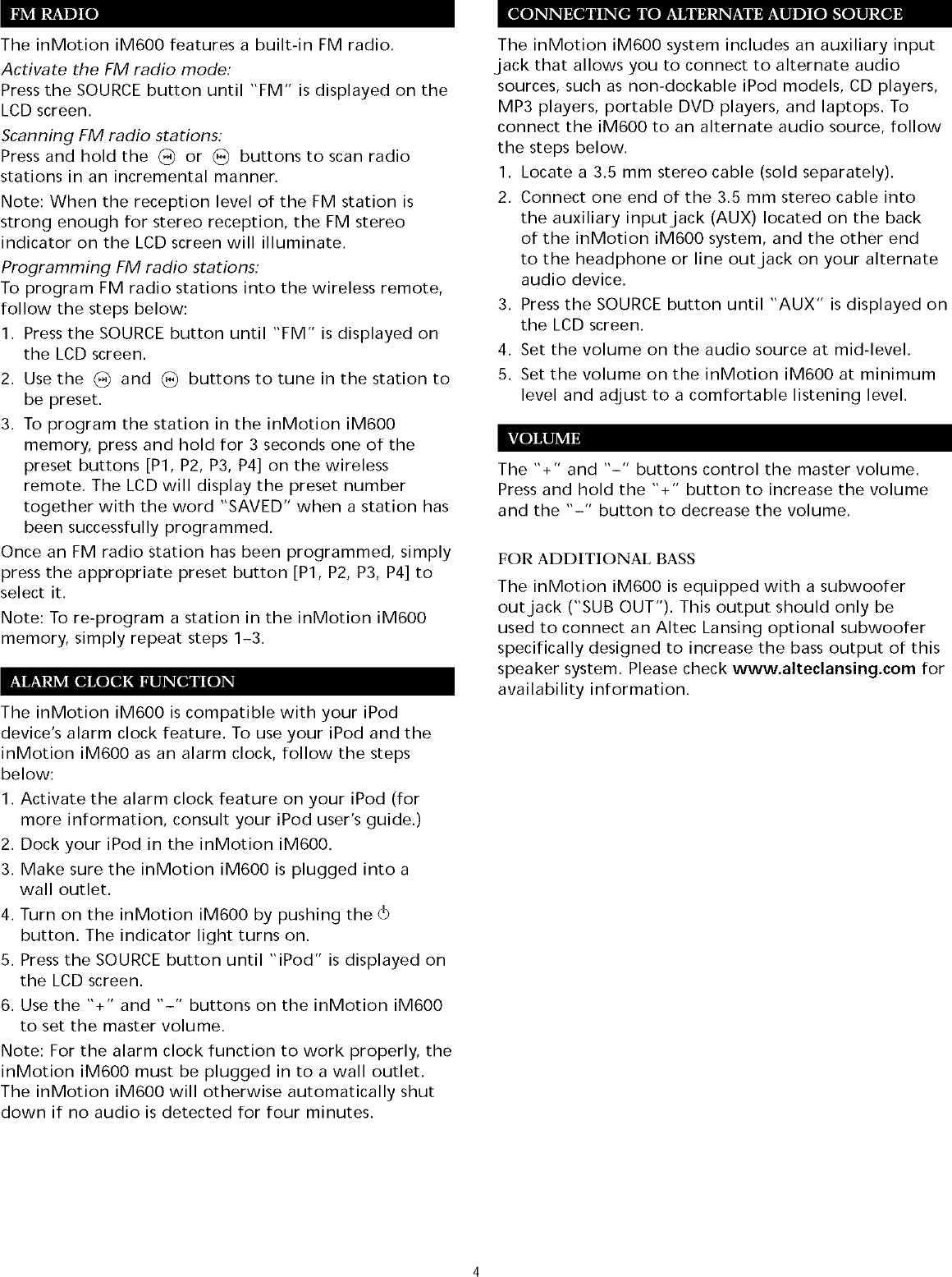 Page 4 of 8 - ALTEC LANSING Speakers Manual L0806638