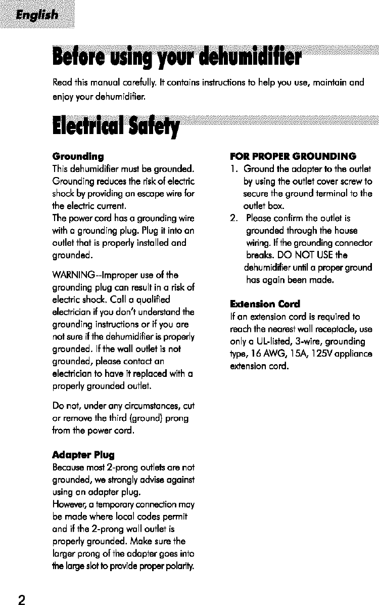 Page 3 of 9 - AMANA  Dehumidifier Manual L0501532