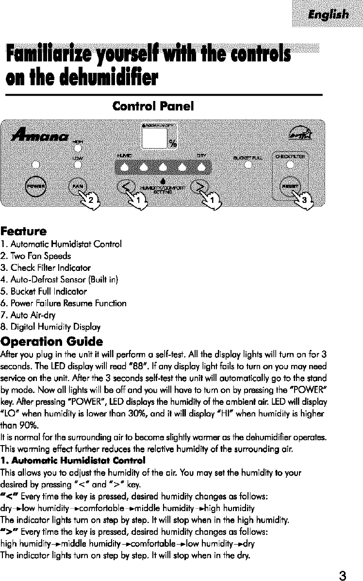 Page 4 of 9 - AMANA  Dehumidifier Manual L0501532