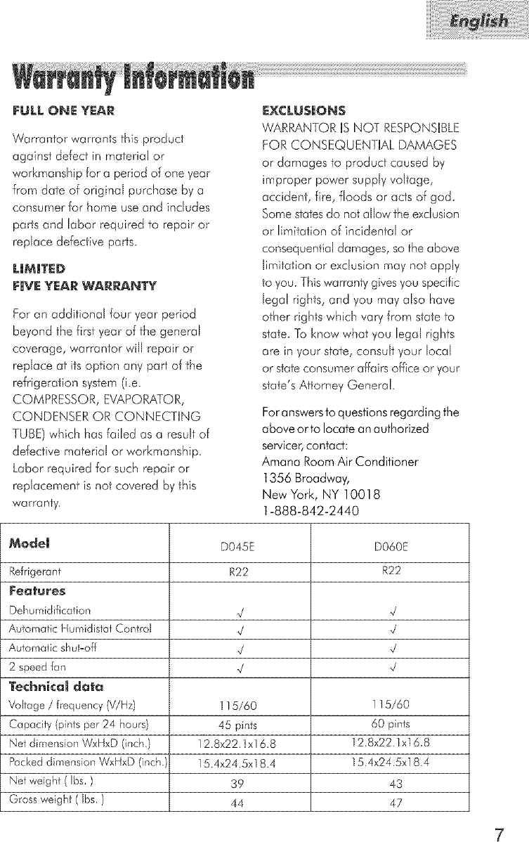 Page 8 of 9 - AMANA  Dehumidifier Manual L0501532