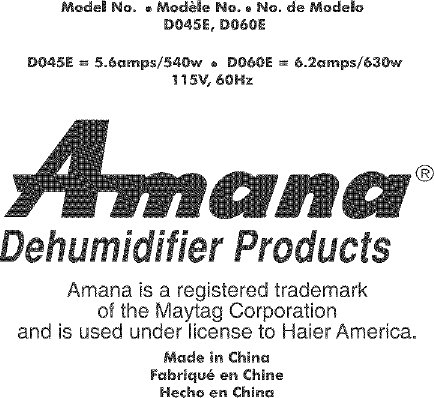 Page 9 of 9 - AMANA  Dehumidifier Manual L0501532