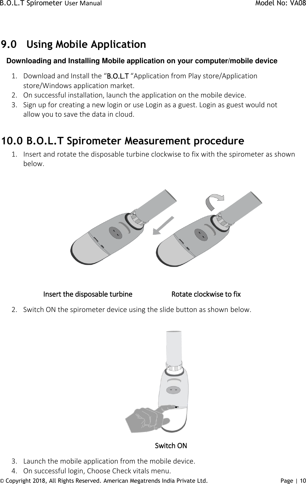 Page 10 of AMERICAN MEGATRENDS INDIA PRIVATE AMI-SPIRO-02 B.O.L.T Spirometer User Manual AMI BOLT