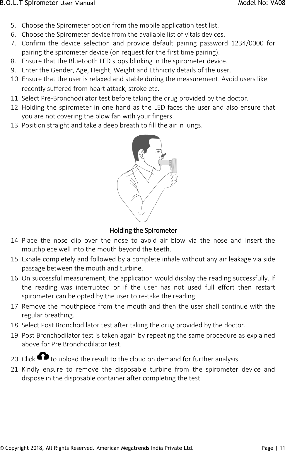 Page 11 of AMERICAN MEGATRENDS INDIA PRIVATE AMI-SPIRO-02 B.O.L.T Spirometer User Manual AMI BOLT