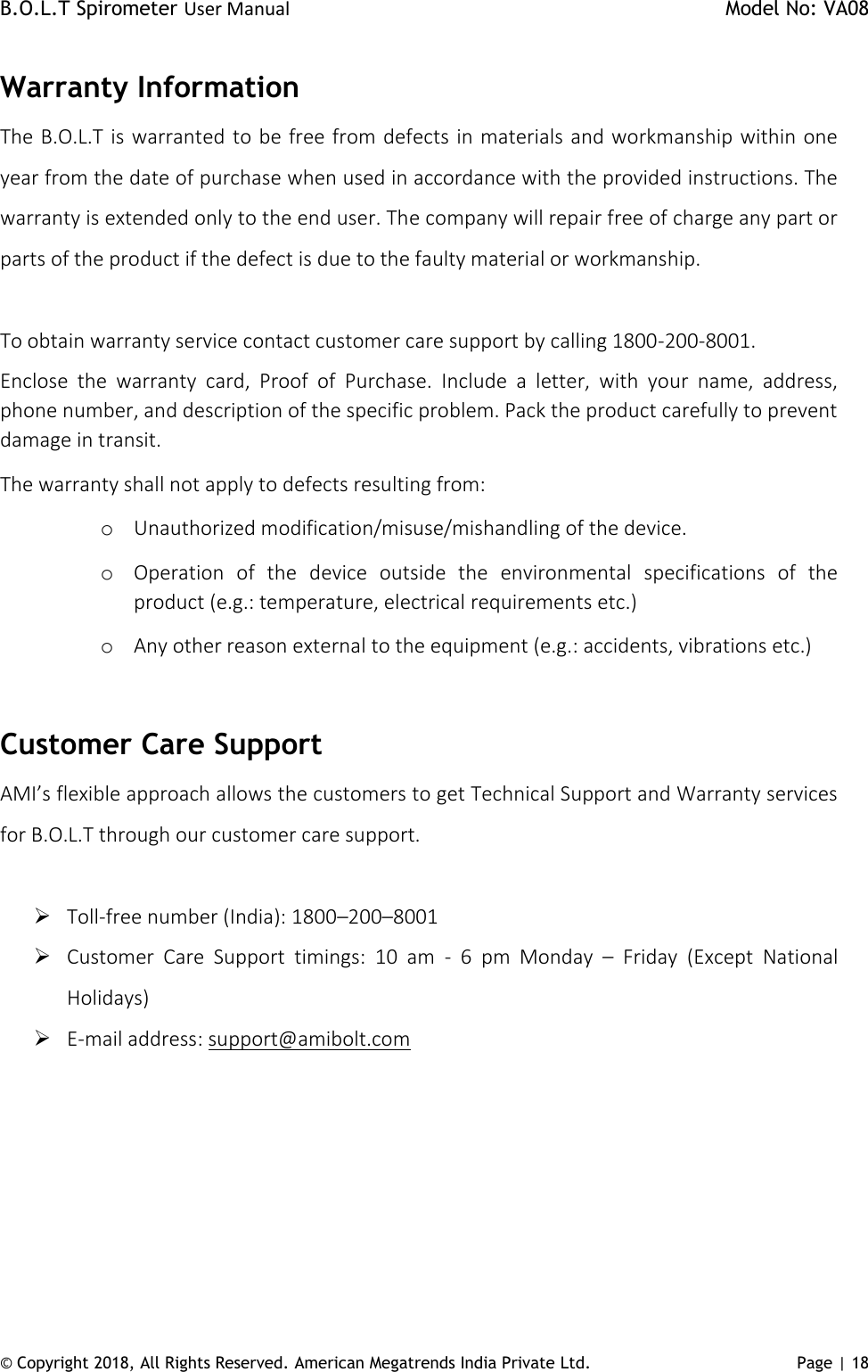 Page 18 of AMERICAN MEGATRENDS INDIA PRIVATE AMI-SPIRO-02 B.O.L.T Spirometer User Manual AMI BOLT