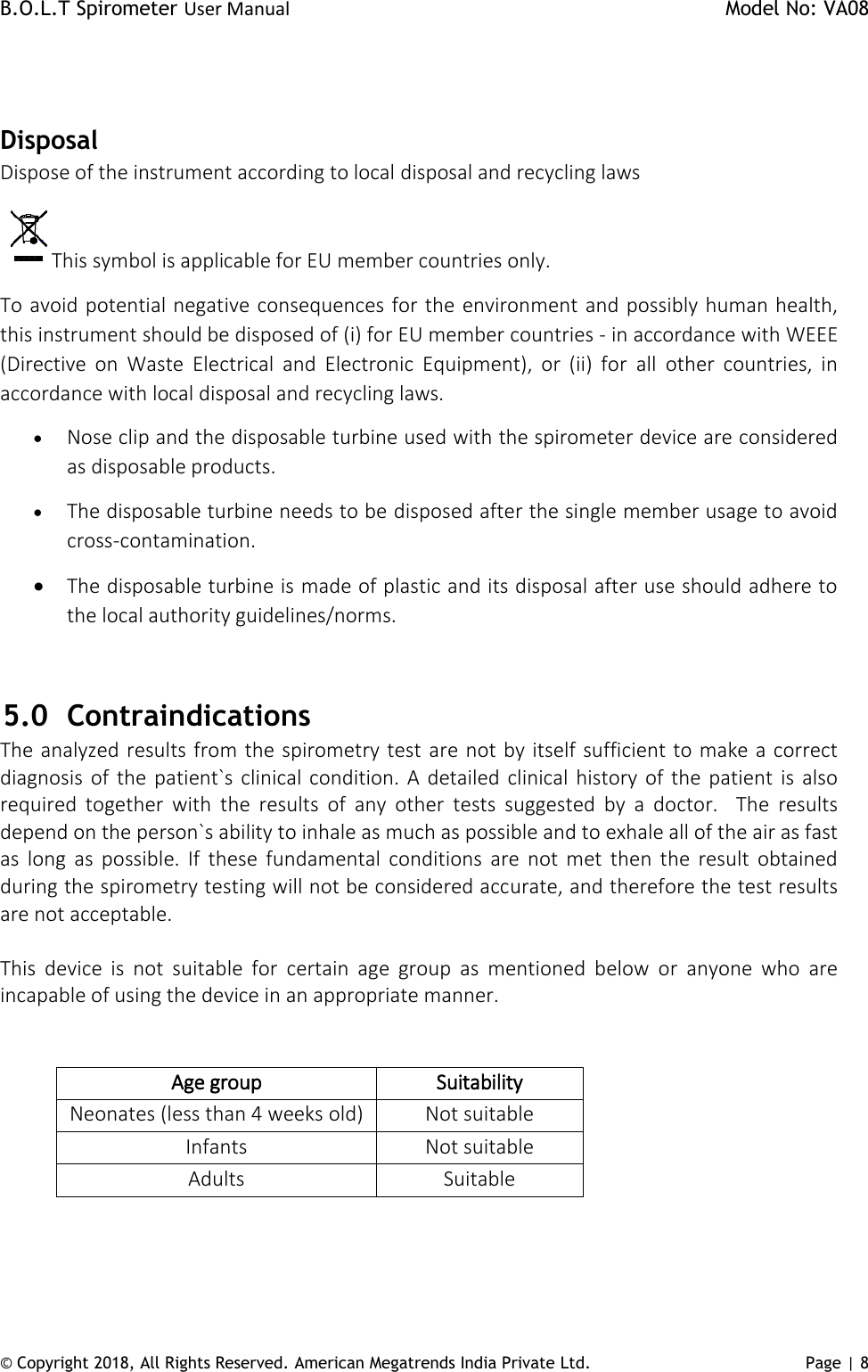 Page 8 of AMERICAN MEGATRENDS INDIA PRIVATE AMI-SPIRO-02 B.O.L.T Spirometer User Manual AMI BOLT