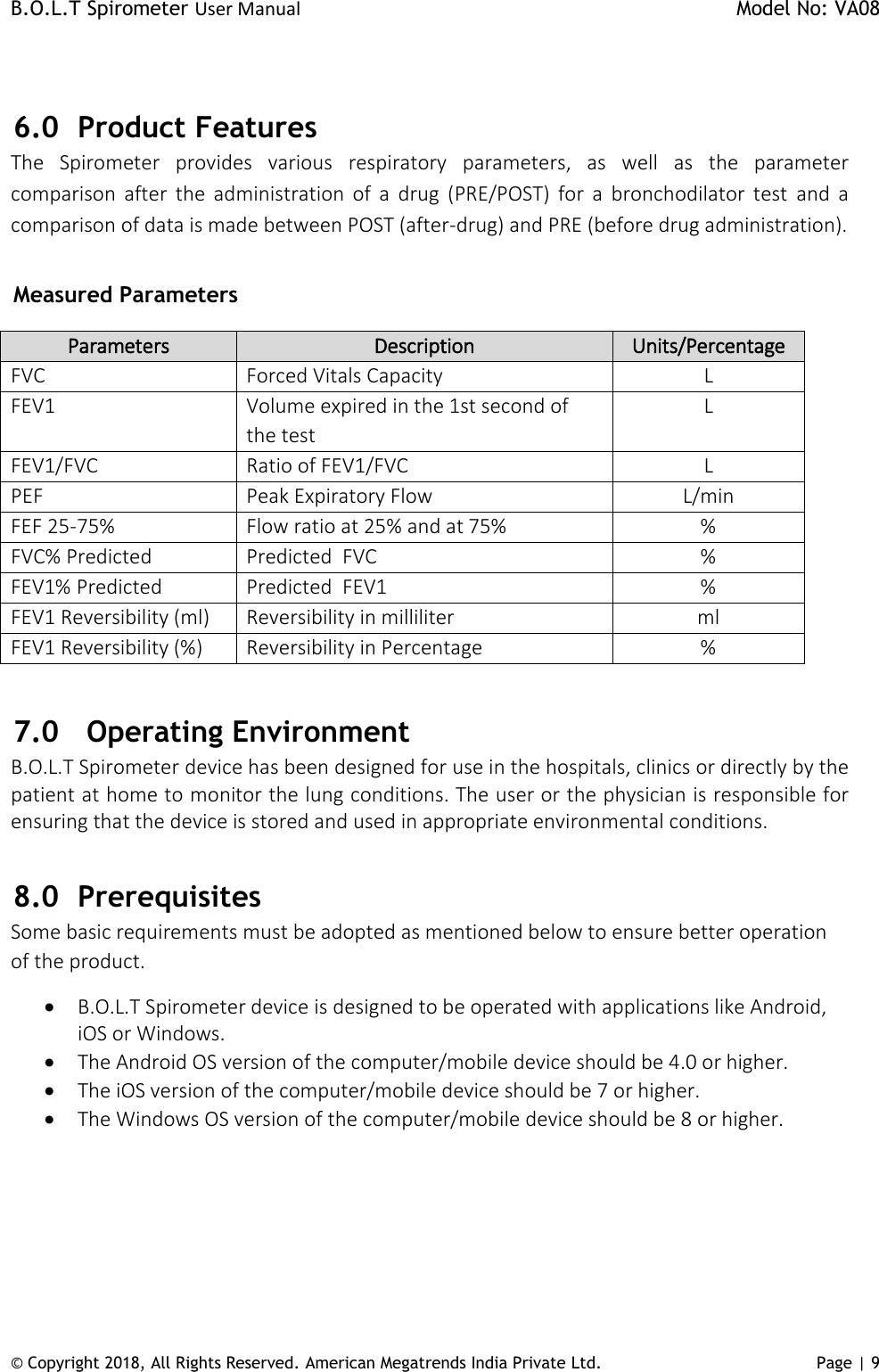 Page 9 of AMERICAN MEGATRENDS INDIA PRIVATE AMI-SPIRO-02 B.O.L.T Spirometer User Manual AMI BOLT