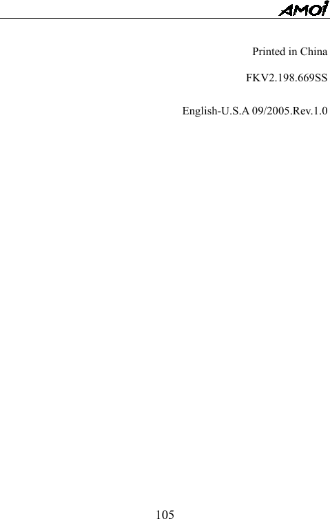   105  Printed in China  FKV2.198.669SS  English-U.S.A 09/2005.Rev.1.0  