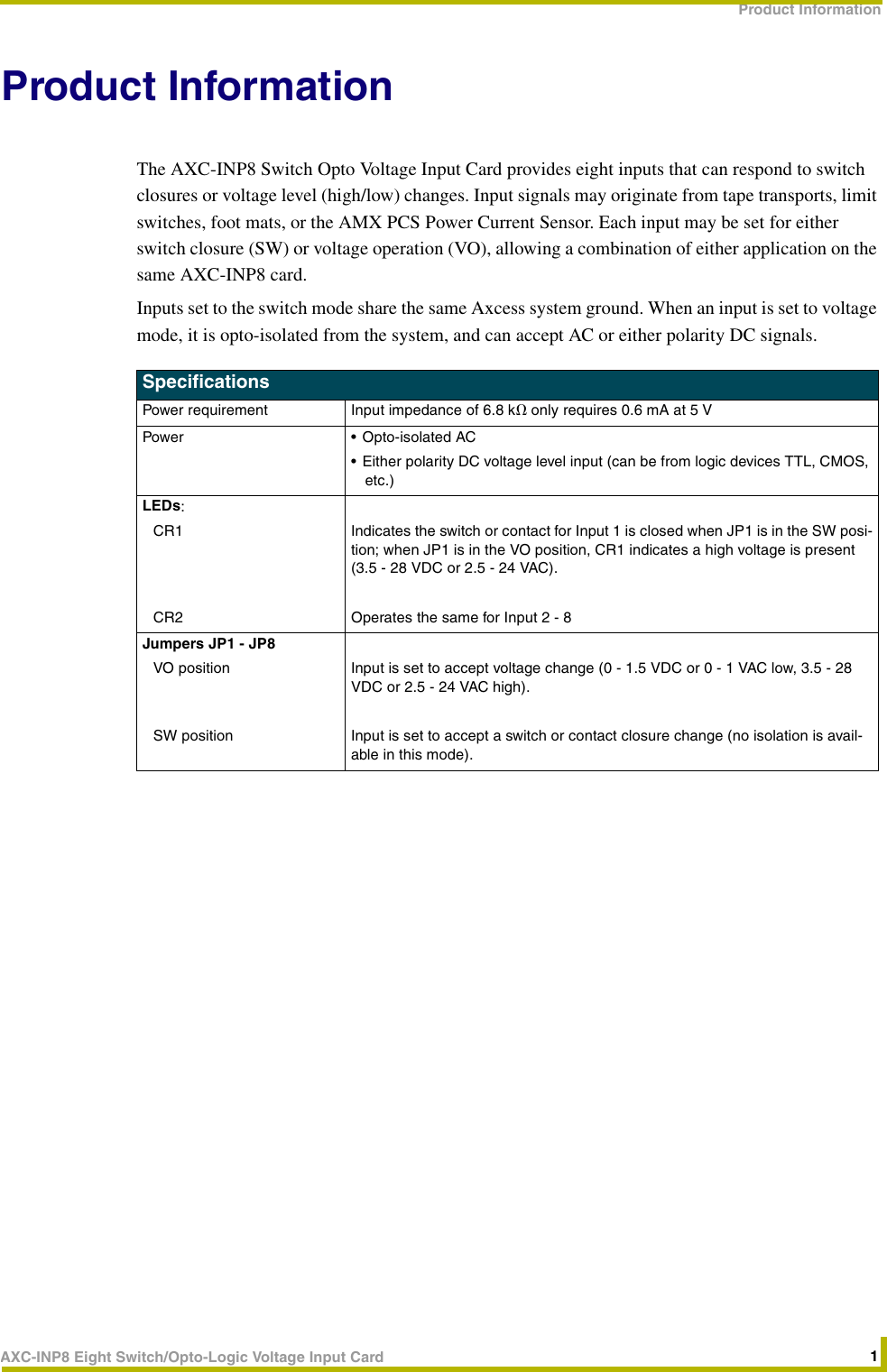 Page 5 of 8 - AMX AXC-INP8 0312459 User Manual  To The 21a31c22-01d4-e024-2596-9c7071cdc1e0