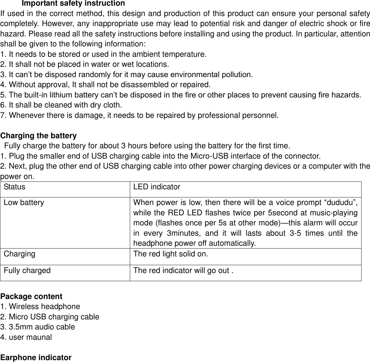 Page 2 of AONI ELECTRONIC A8B047 Bluetooth Headphone User Manual Users manual