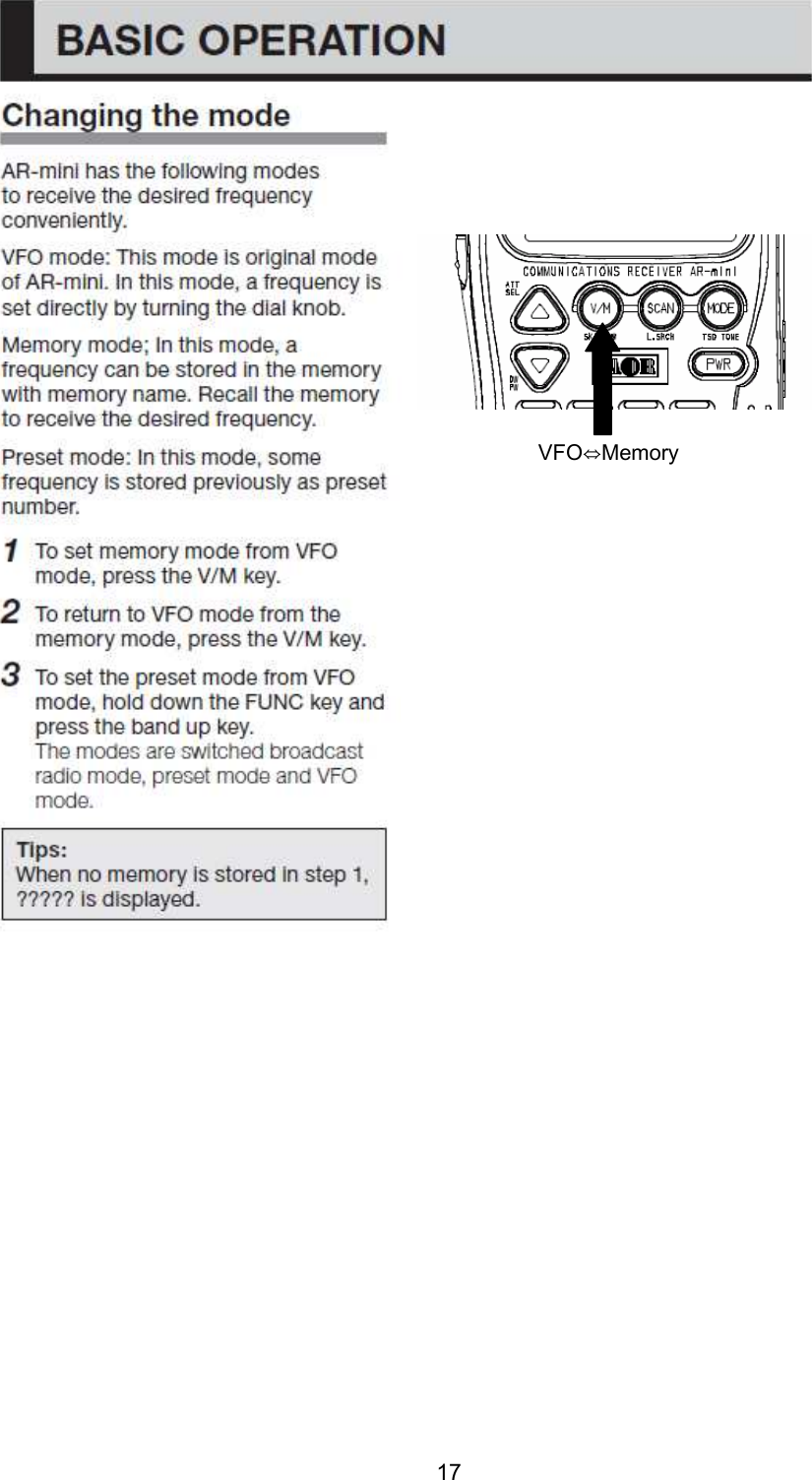 17 VFO⇔Memory                                                       
