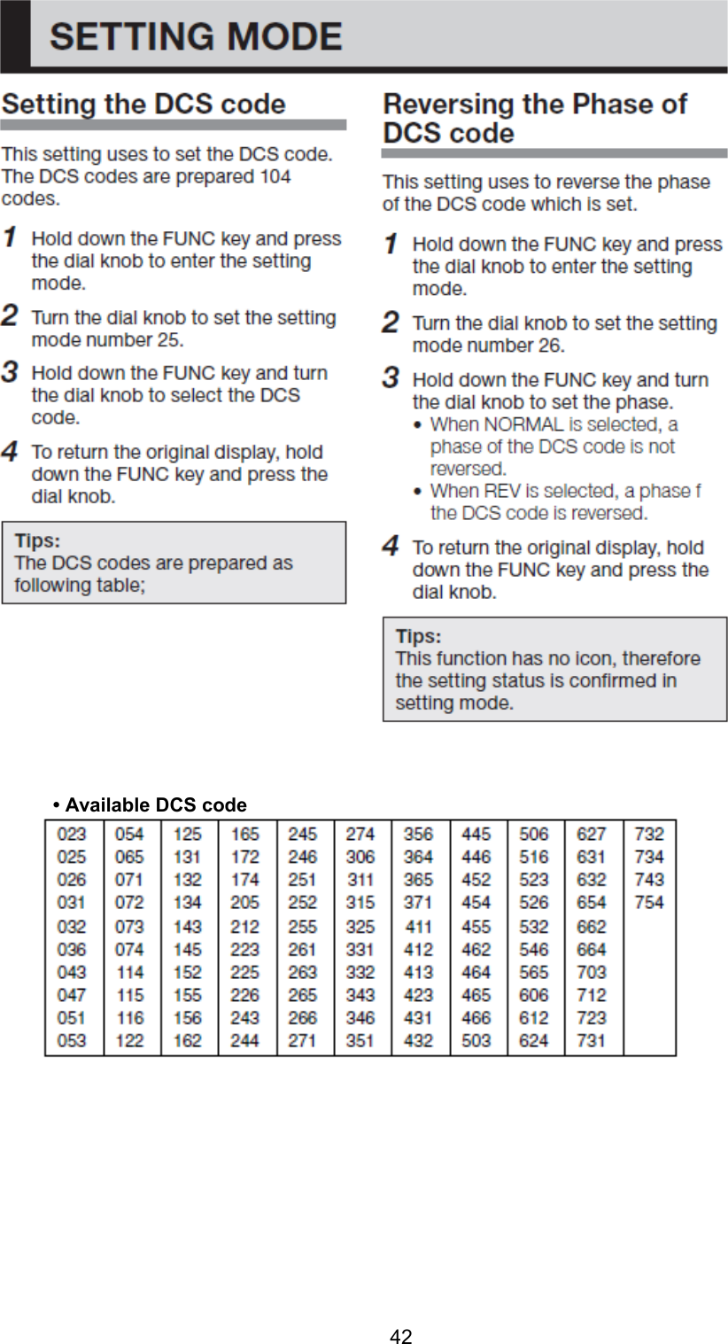 42                                 • Available DCS code                     