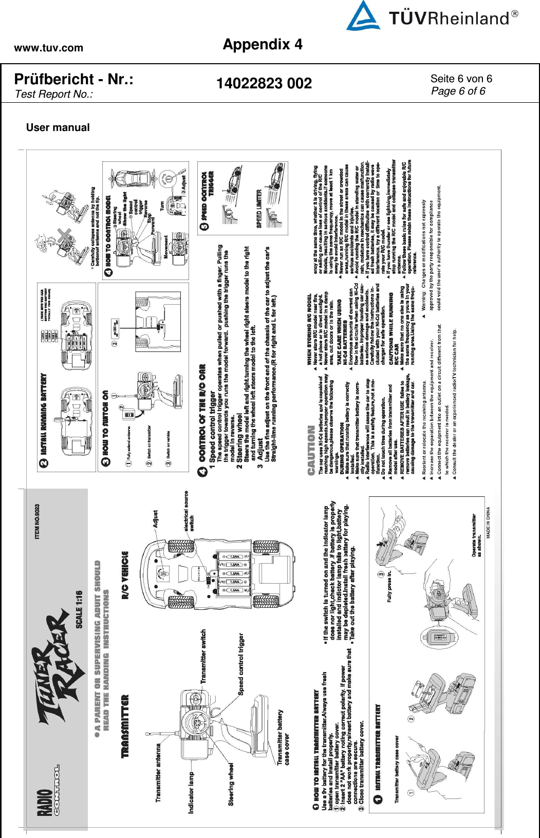 www.tuv.com Appendix 4  Pr&uuml;fbericht - Nr.:  Test Report No.: 14022823 002 Seite 6 von 6 Page 6 of 6   User manual  