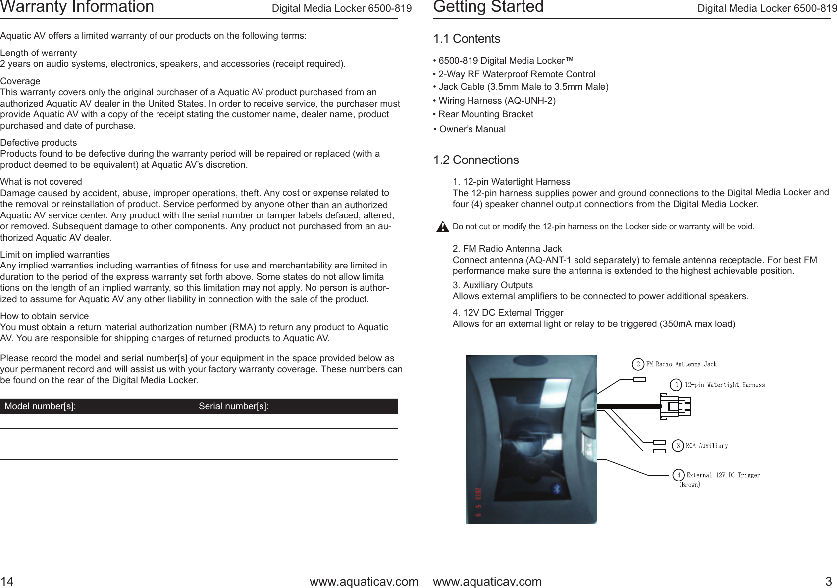 Page 3 of AQUATIC AV 6500-819-A Stereo System User Manual