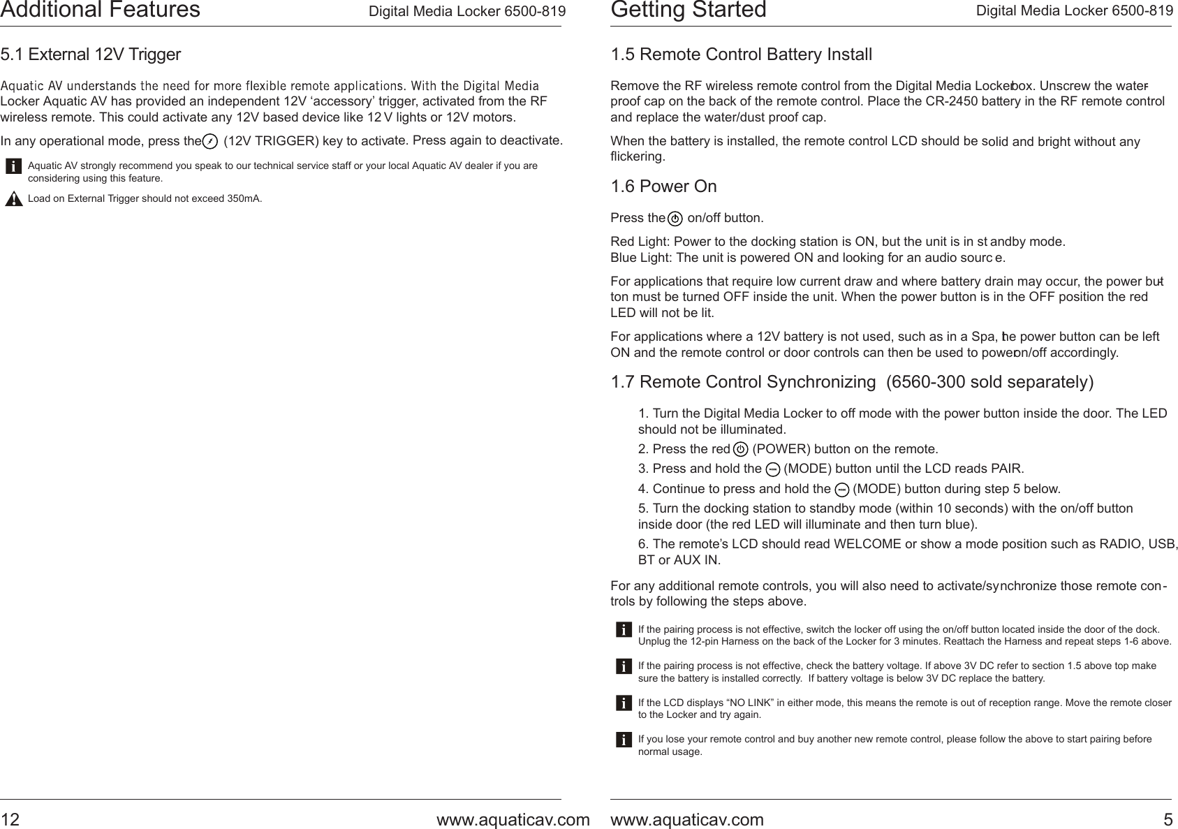 Page 5 of AQUATIC AV 6500-819-A Stereo System User Manual